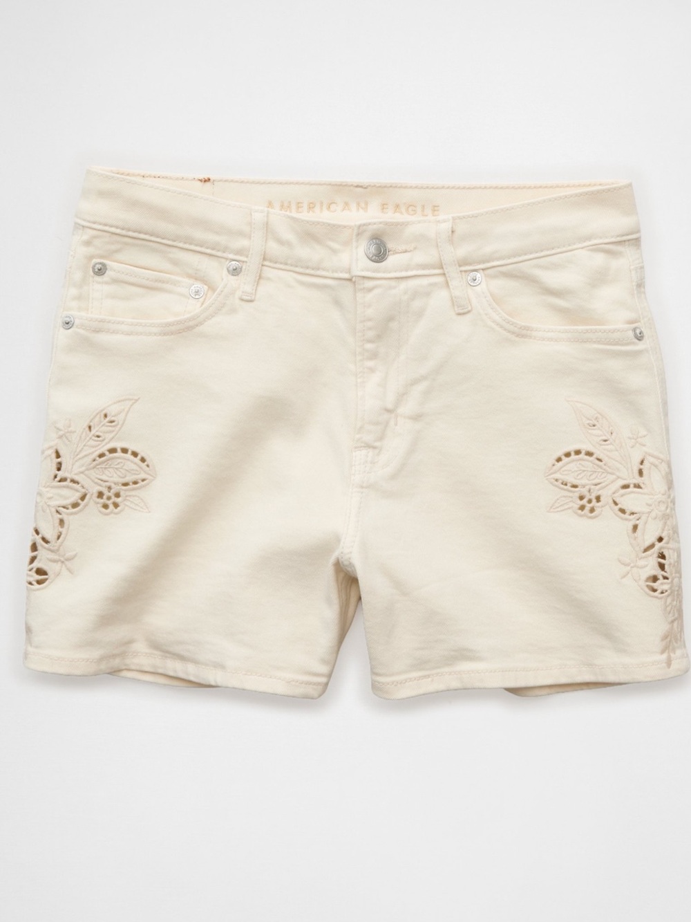 American Eagle Outfitters Cream Cutwork Denim Shorts